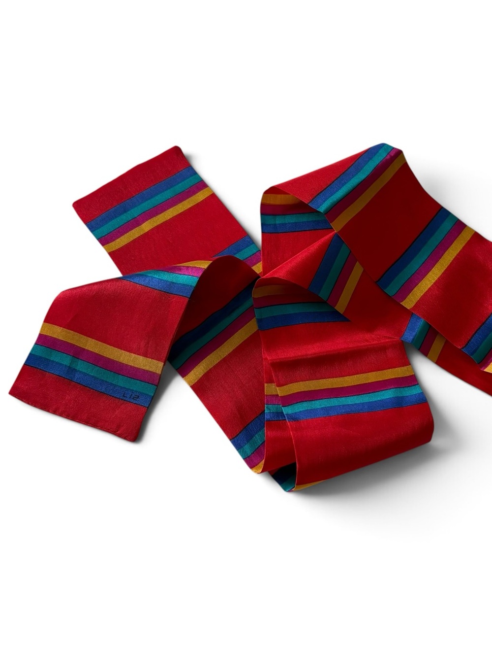 Red Striped Silk Head Scarf Fall